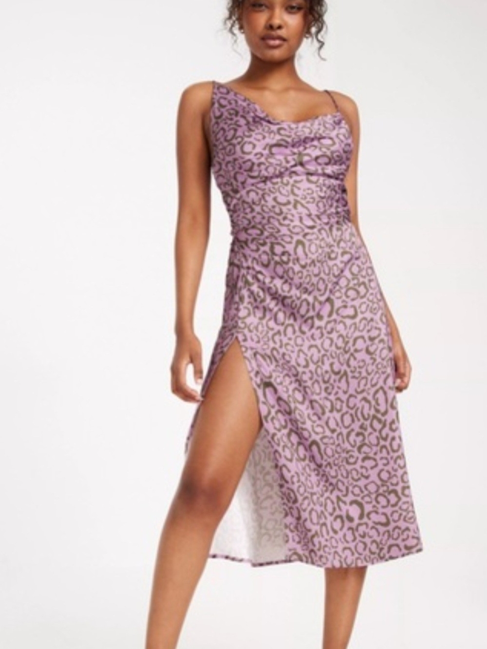 For Love & Lemons Lilac Leopard-Print Midi Slip Dress